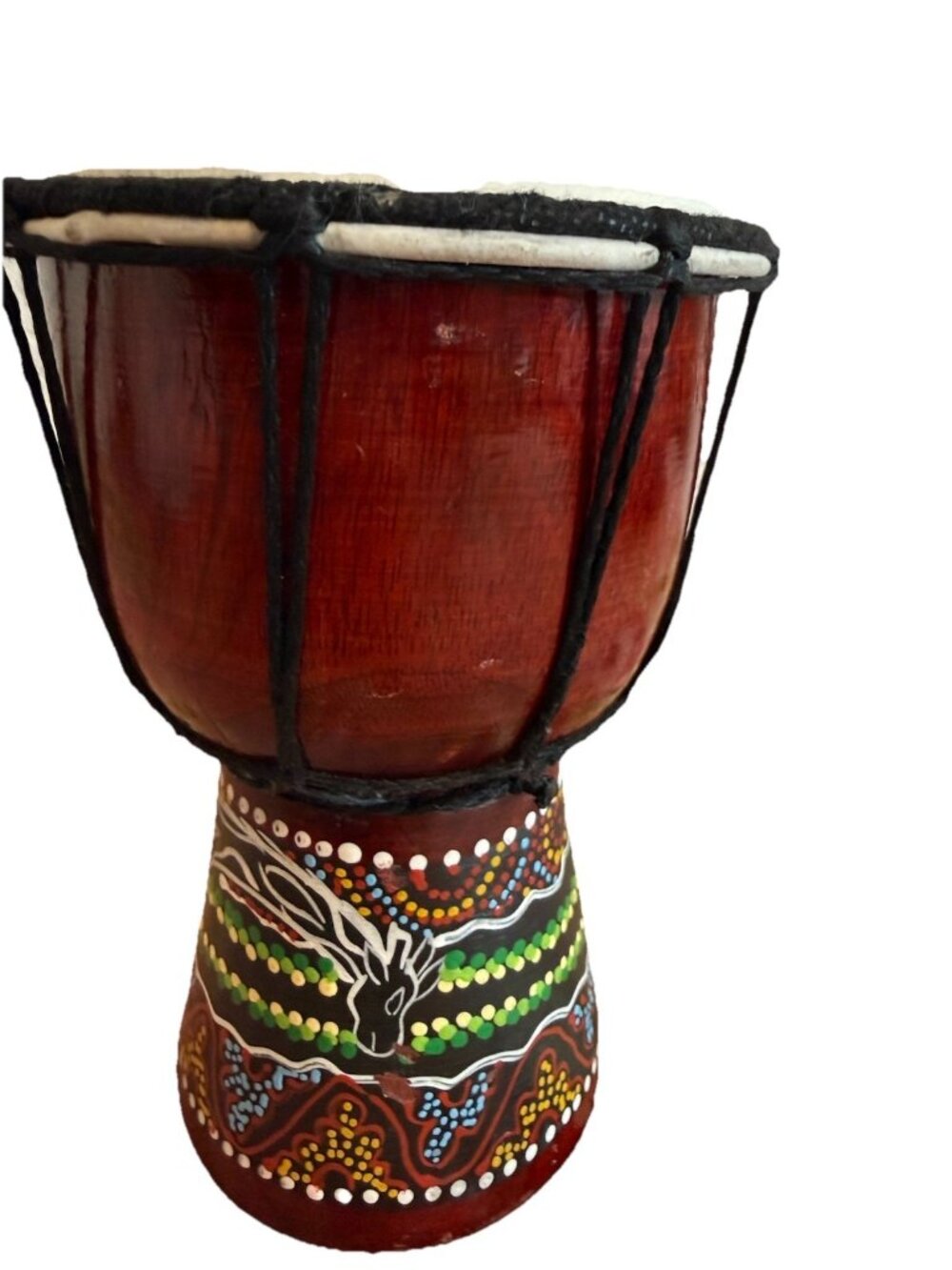 VINTAGE African Drum Djembe Bongo Hand Carved Painted Giraffe Safari Table Top